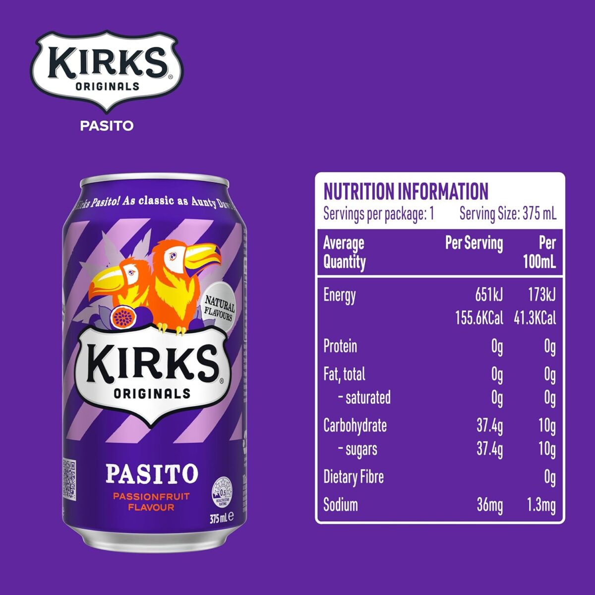 Kirks Pasito Soft Drink 20 x 375mL [x4]