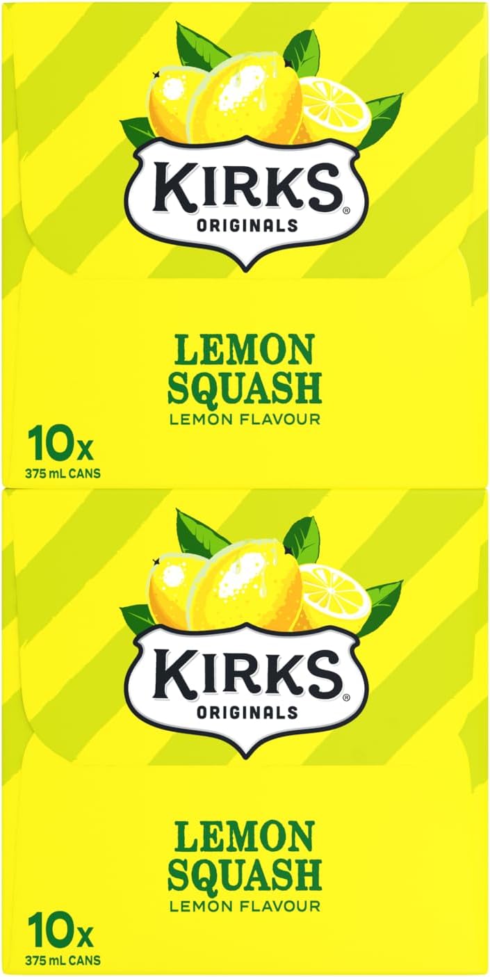 Kirks Lemon Squash Soft Drink 20 x 375mL Cans [x4]