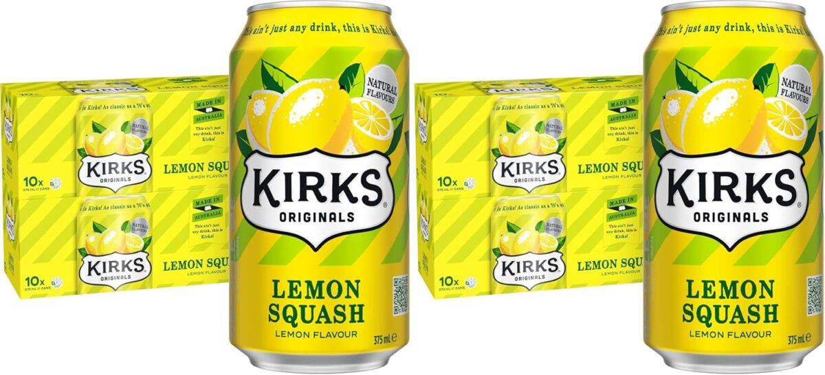 Kirks Lemon Squash Soft Drink 20 x 375mL Cans [x4]