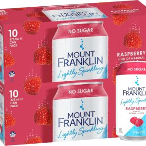 Mount Franklin Lightly Sparkling Water Raspberry Multipack Cans 20 x 375 mL [x3]
