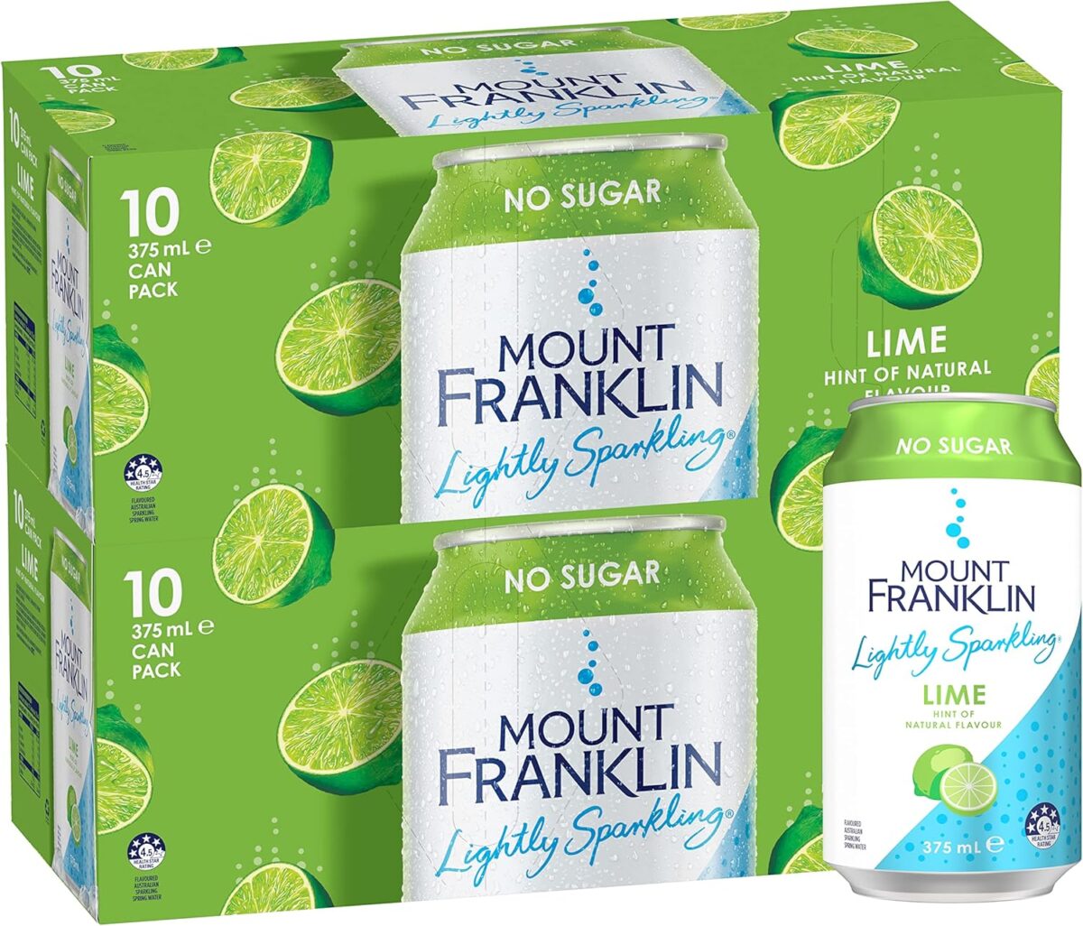 Mount Franklin Lightly Sparkling Water Raspberry Multipack Cans 20 x 375 mL [x3]