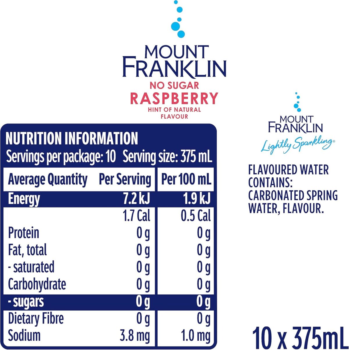 Mount Franklin Lightly Sparkling Water Raspberry Multipack Cans 20 x 375 mL [x3]
