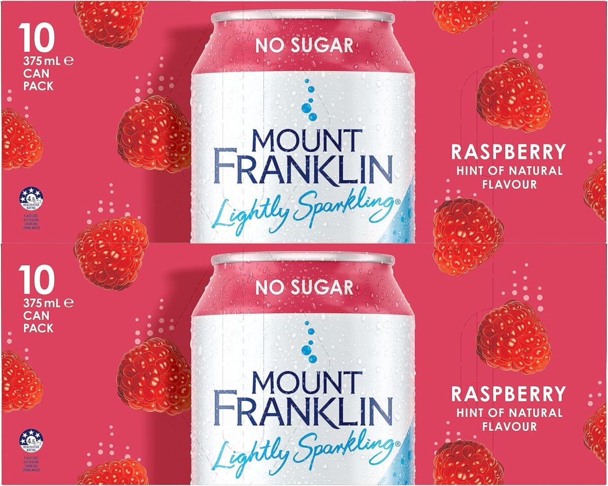 Mount Franklin Lightly Sparkling Water Raspberry Multipack Cans 20 x 375 mL [x3]