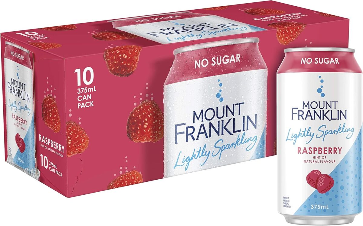 Mount Franklin Lightly Sparkling Water Raspberry Multipack Cans 20 x 375 mL [x3]
