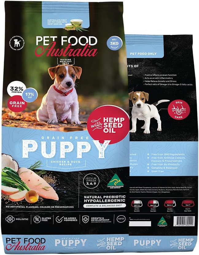 Pet Food Australia Chicken & Duck with Hemp Seed Oil Grain Free Dry Puppy Dog Food 3kg [x2]