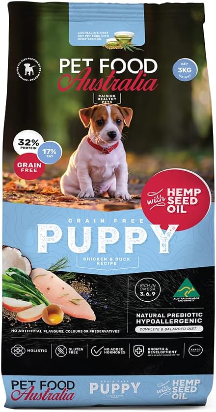 Pet Food Australia Chicken & Duck with Hemp Seed Oil Grain Free Dry Puppy Dog Food 3kg [x2]