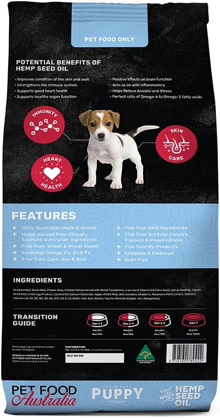 Pet Food Australia Chicken & Duck with Hemp Seed Oil Grain Free Dry Puppy Dog Food 3kg [x2]