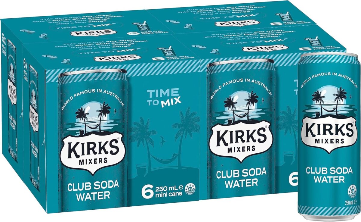 Kirks Club Soda Water 24 x 250mL Cans [x2]