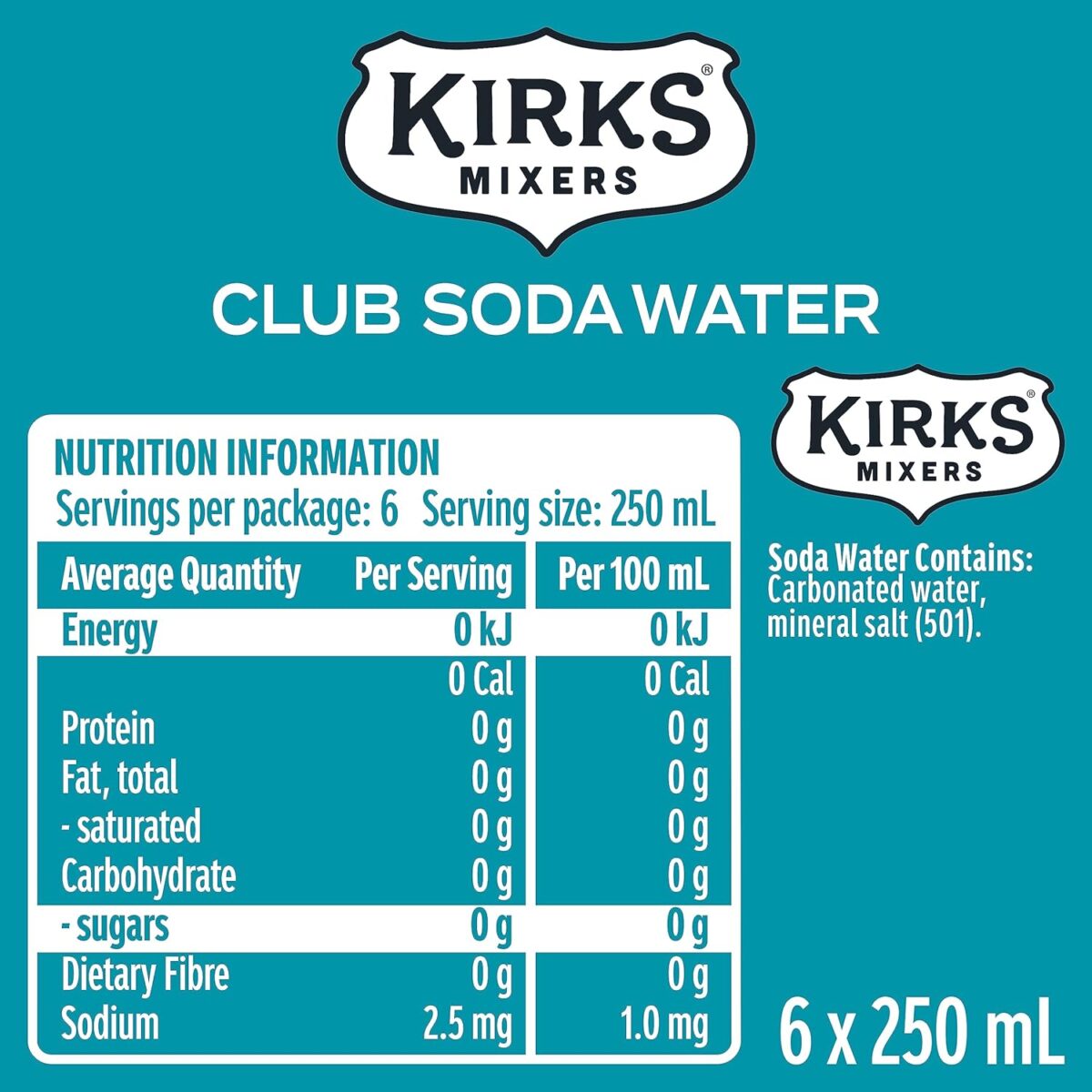 Kirks Club Soda Water 24 x 250mL Cans [x2]