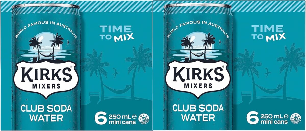 Kirks Club Soda Water 24 x 250mL Cans [x2]