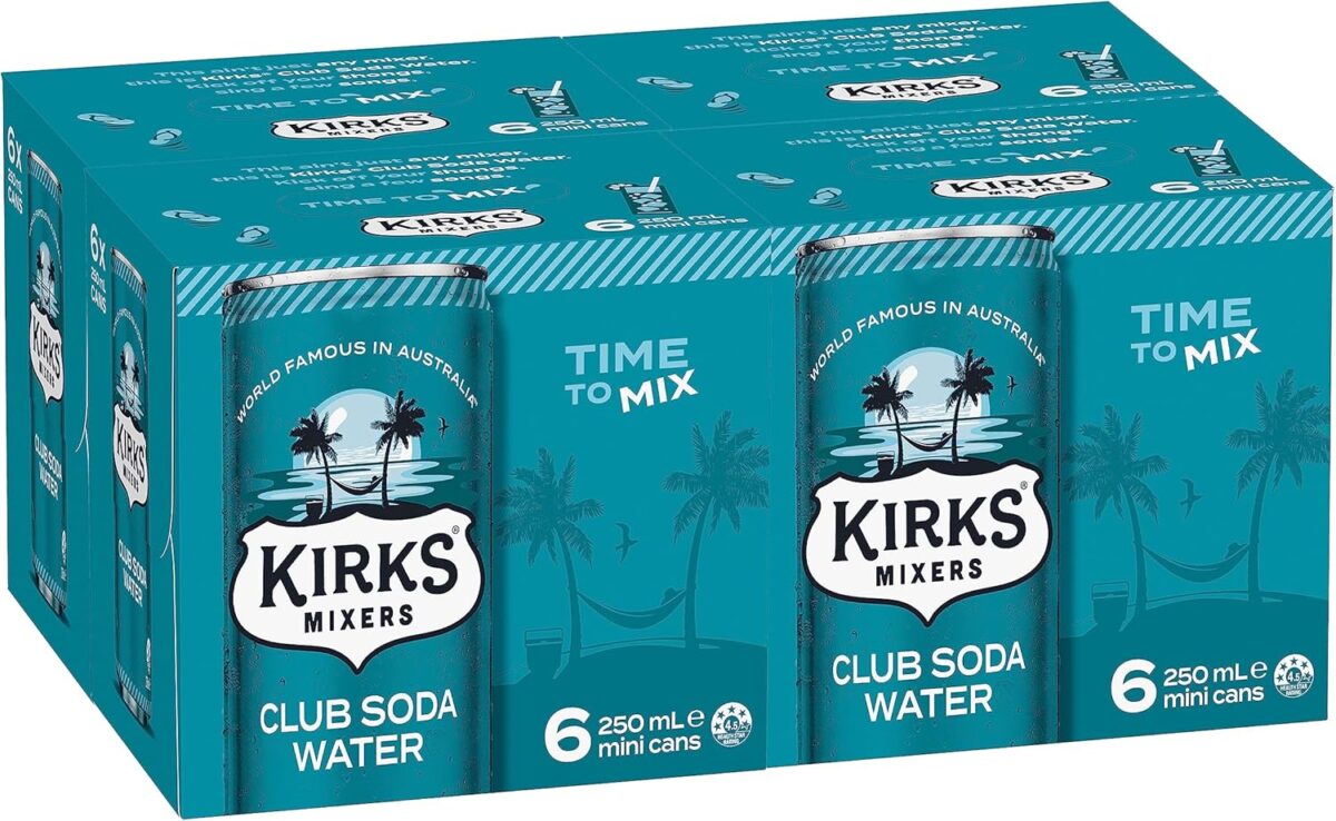 Kirks Club Soda Water 24 x 250mL Cans [x2]