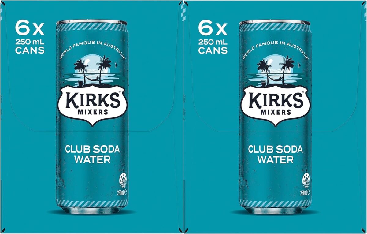 Kirks Club Soda Water 24 x 250mL Cans [x2]