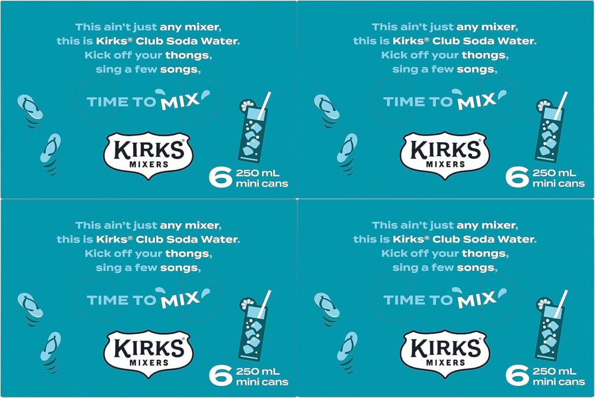 Kirks Club Soda Water 24 x 250mL Cans [x2]