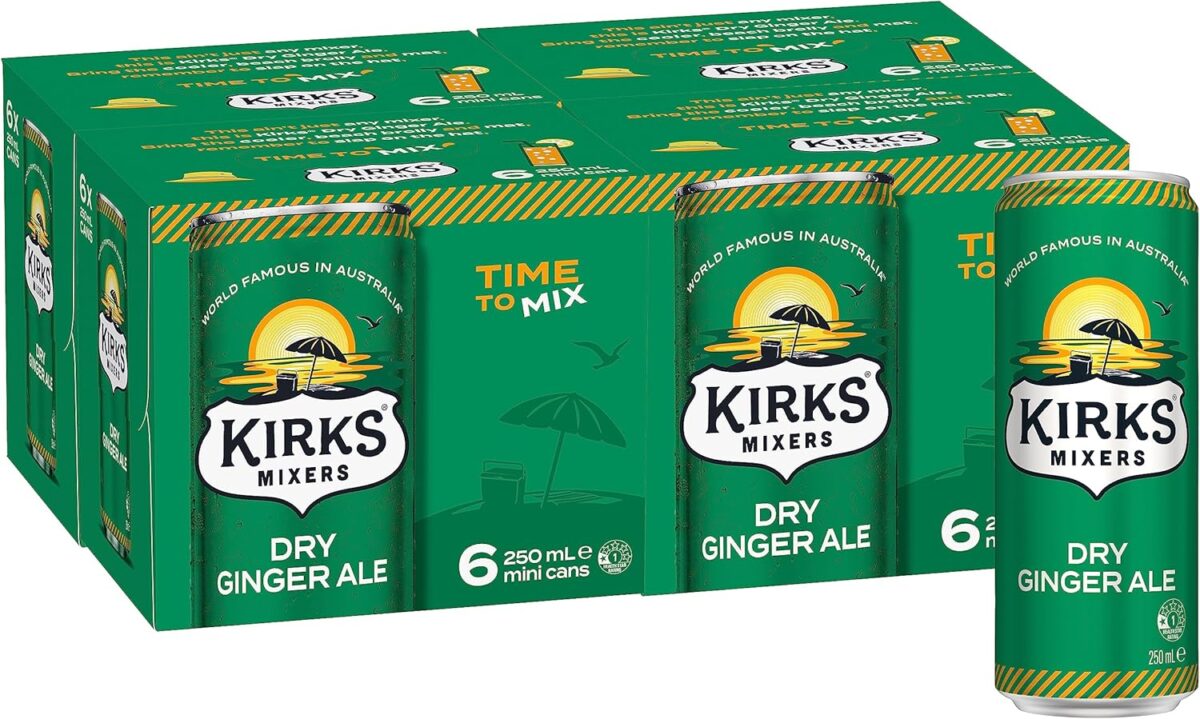Kirks Dry Ginger Ale Soft Drink Multipack Cans 24 x 250mL [x2]