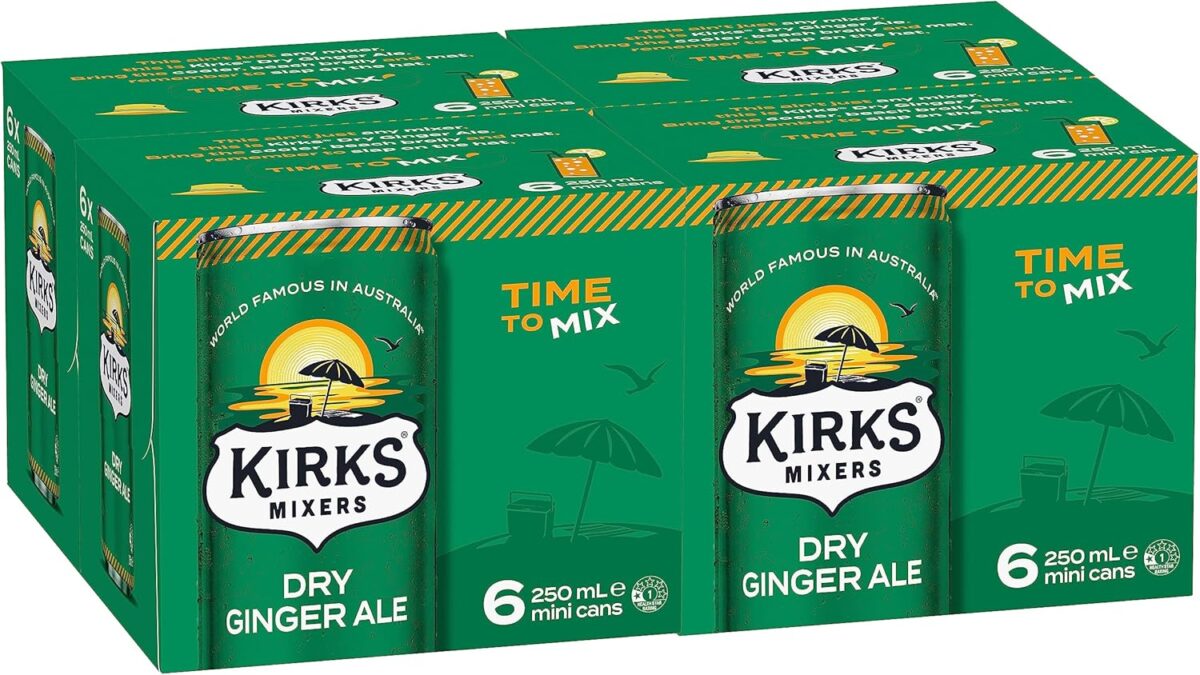 Kirks Dry Ginger Ale Soft Drink Multipack Cans 24 x 250mL [x2]