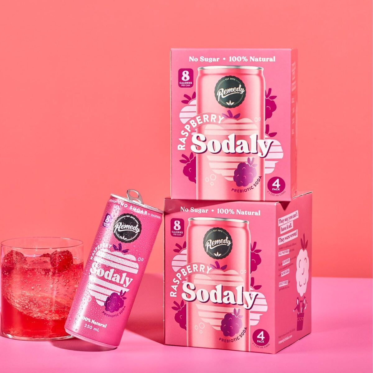 Remedy Sodaly Raspberry Prebiotic Soft Drink 250 mL 24-Pack [x2]