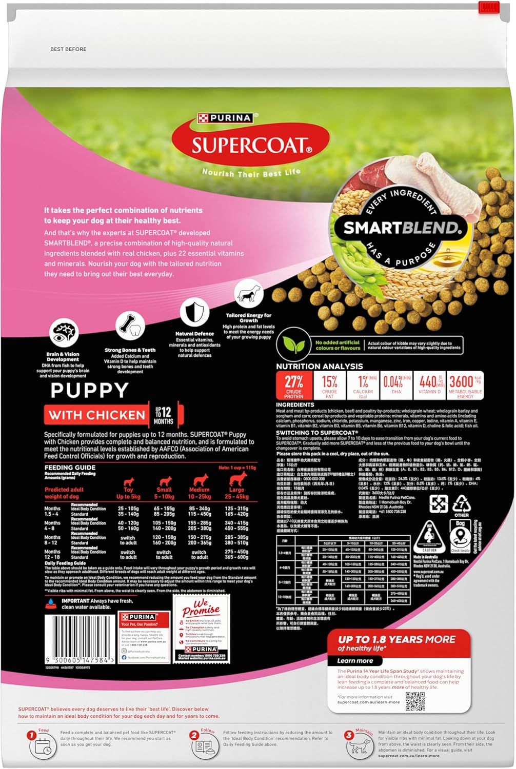 Purina Supercoat Puppy Chicken Dry Dog Food 18 Kg [x2]