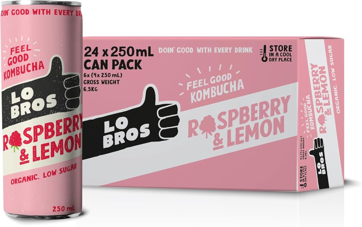 Lo Bros Organic Raspberry & Lemon Kombucha 250ml x 24 [x2]