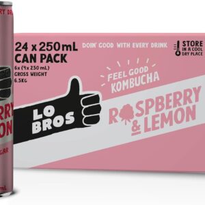 Lo Bros Organic Raspberry & Lemon Kombucha 250ml x 24 [x2]