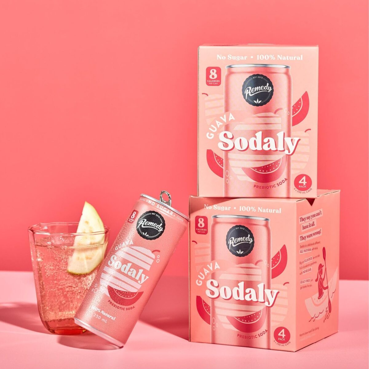 Remedy Sodaly Guava Prebiotic Soft Drink 250 mL Pack of 24 [x2]