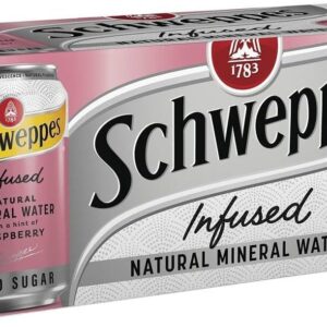 Schweppes Zero Sugar Raspberry & Blueberry Infused Natural Mineral Sparkling Water 375ml Pack of 10 [x6]