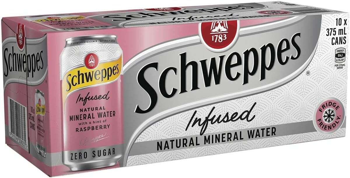Schweppes Zero Sugar Raspberry & Blueberry Infused Natural Mineral Sparkling Water 375ml Pack of 10 [x6]