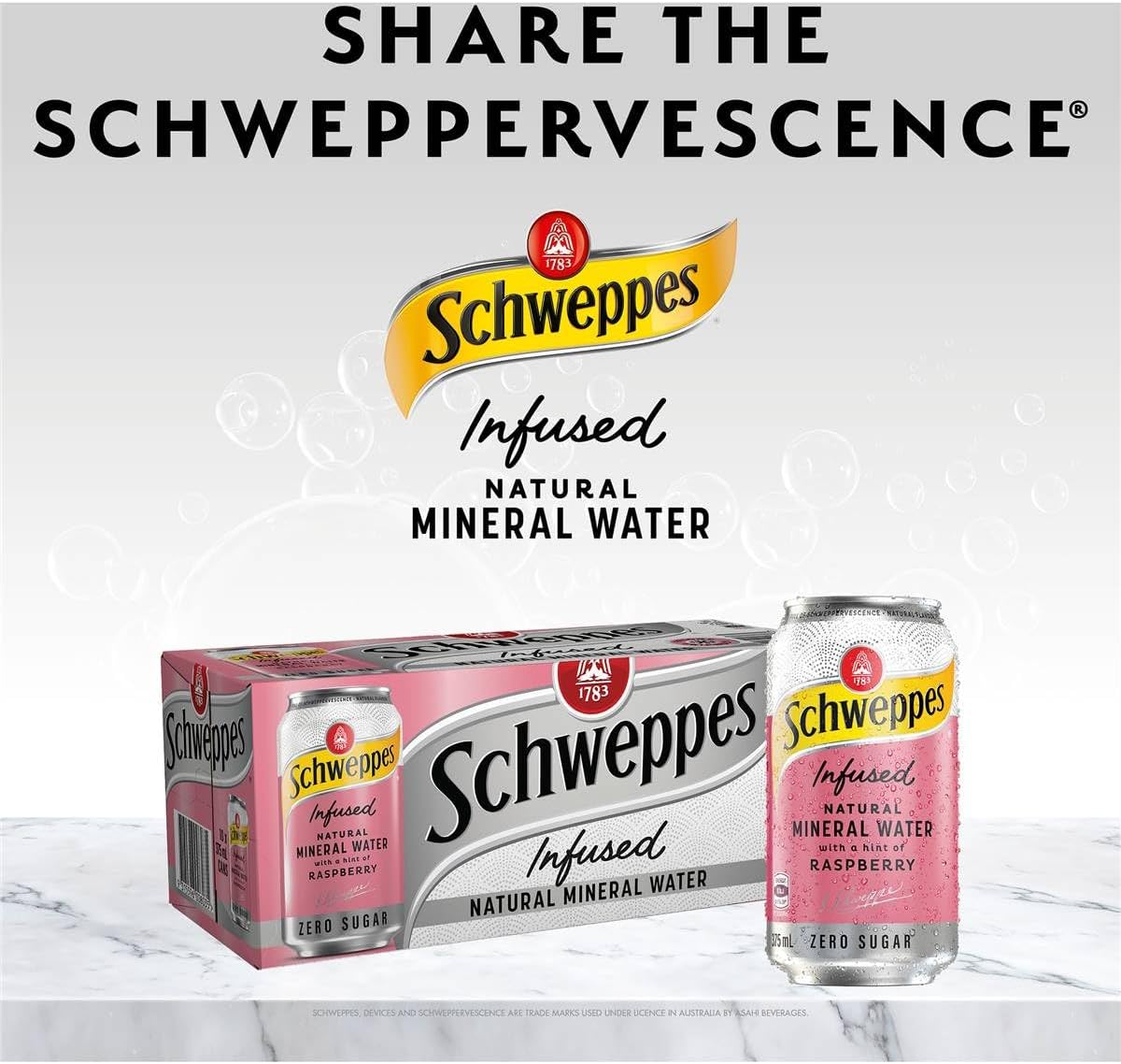 Schweppes Zero Sugar Raspberry & Blueberry Infused Natural Mineral Sparkling Water 375ml Pack of 10 [x6]