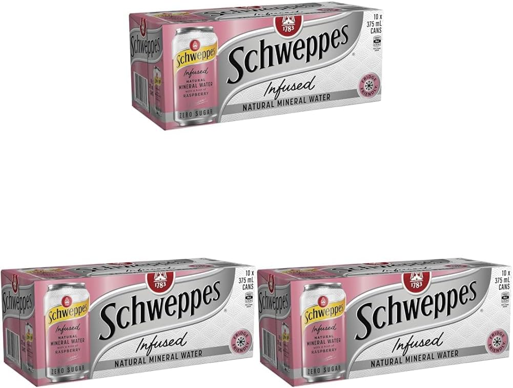Schweppes Zero Sugar Raspberry & Blueberry Infused Natural Mineral Sparkling Water 375ml Pack of 10 [x6]