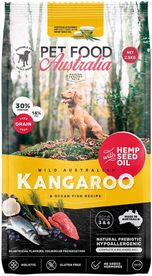 Pet Food Australia Adult, Kangaroo & Ocean Fish Grain Free Recipe, Dry Dog Food (2.5 KG) [x2]