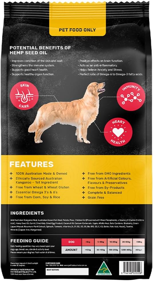 Pet Food Australia Adult, Kangaroo & Ocean Fish Grain Free Recipe, Dry Dog Food (2.5 KG) [x2]