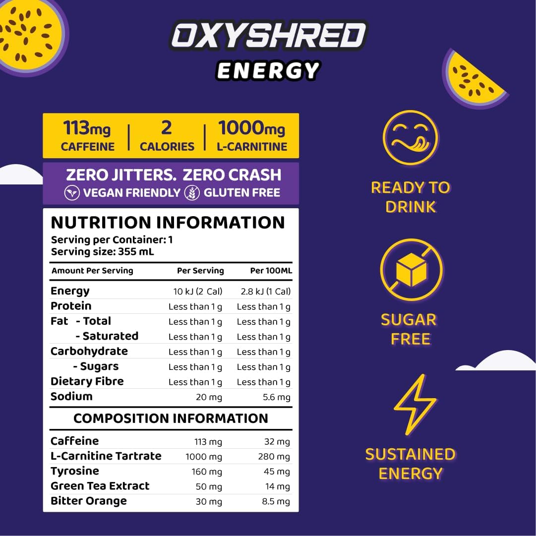EHP Labs OxyShred Healthy Energy Drink Passionfruit 12-Pack