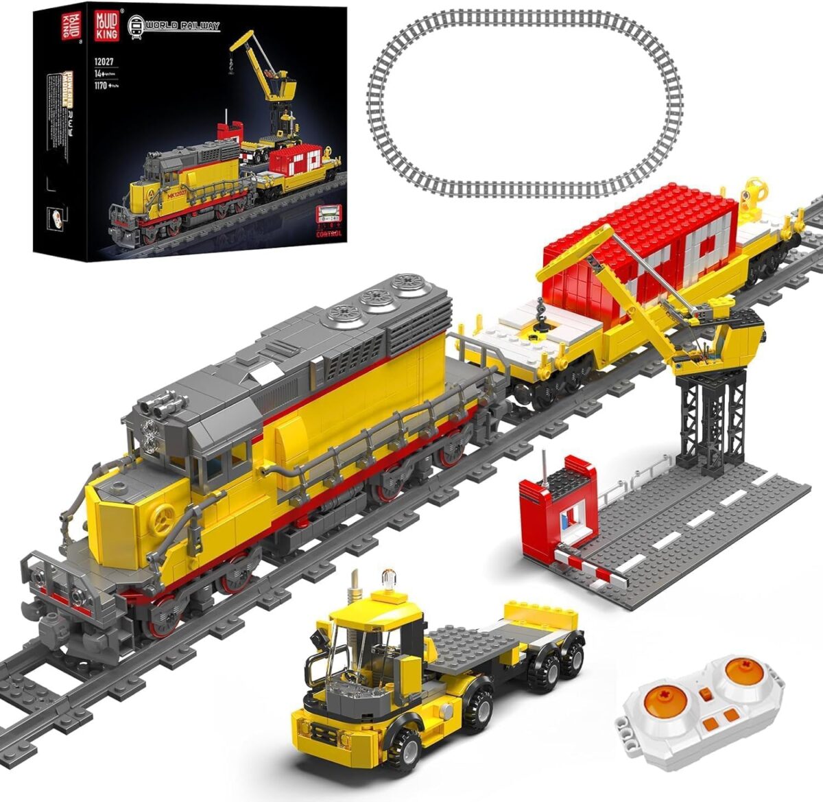 Mould King 12027 Diesel Locomotive Train Model, 1170 Pieces Rail Train with Motor, Remote Controlled Building Block Kit for Kids/Adult Collections Enthusiasts Mould King 12027 Diesel Locomotive Train Model, 1170 Pieces Rail Train with Motor, Remote Controlled Building Block Kit for Kids/Adult Collections Enthusiasts