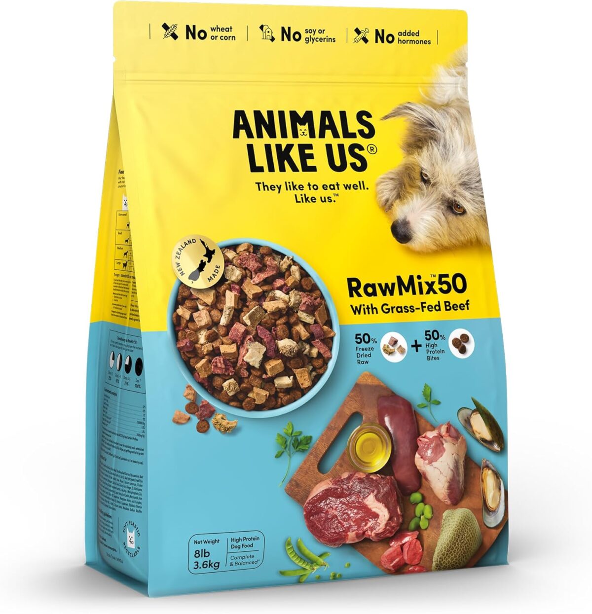 RawMix50 Dog Food Grass-Fed Beef 340g — 50% Freeze-Dried Raw, High Protein, Non-GMO, No Wheat or Corn [x3]