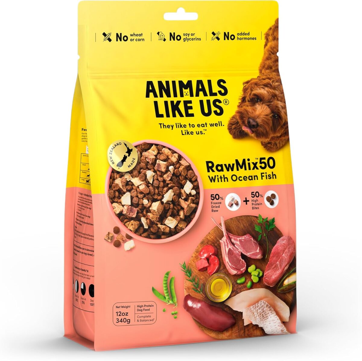 RawMix50 Dog Food Grass-Fed Beef 340g — 50% Freeze-Dried Raw, High Protein, Non-GMO, No Wheat or Corn [x3]
