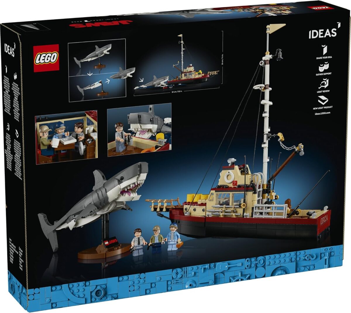 LEGO® Ideas Jaws Set 21350 Shark Treat for Classic-Film-Lovers, Diorama Kit for Adults, Orca Boat, Chief Brody, Hooper and Quint Minifigures, Buildable Movie Memorabilia