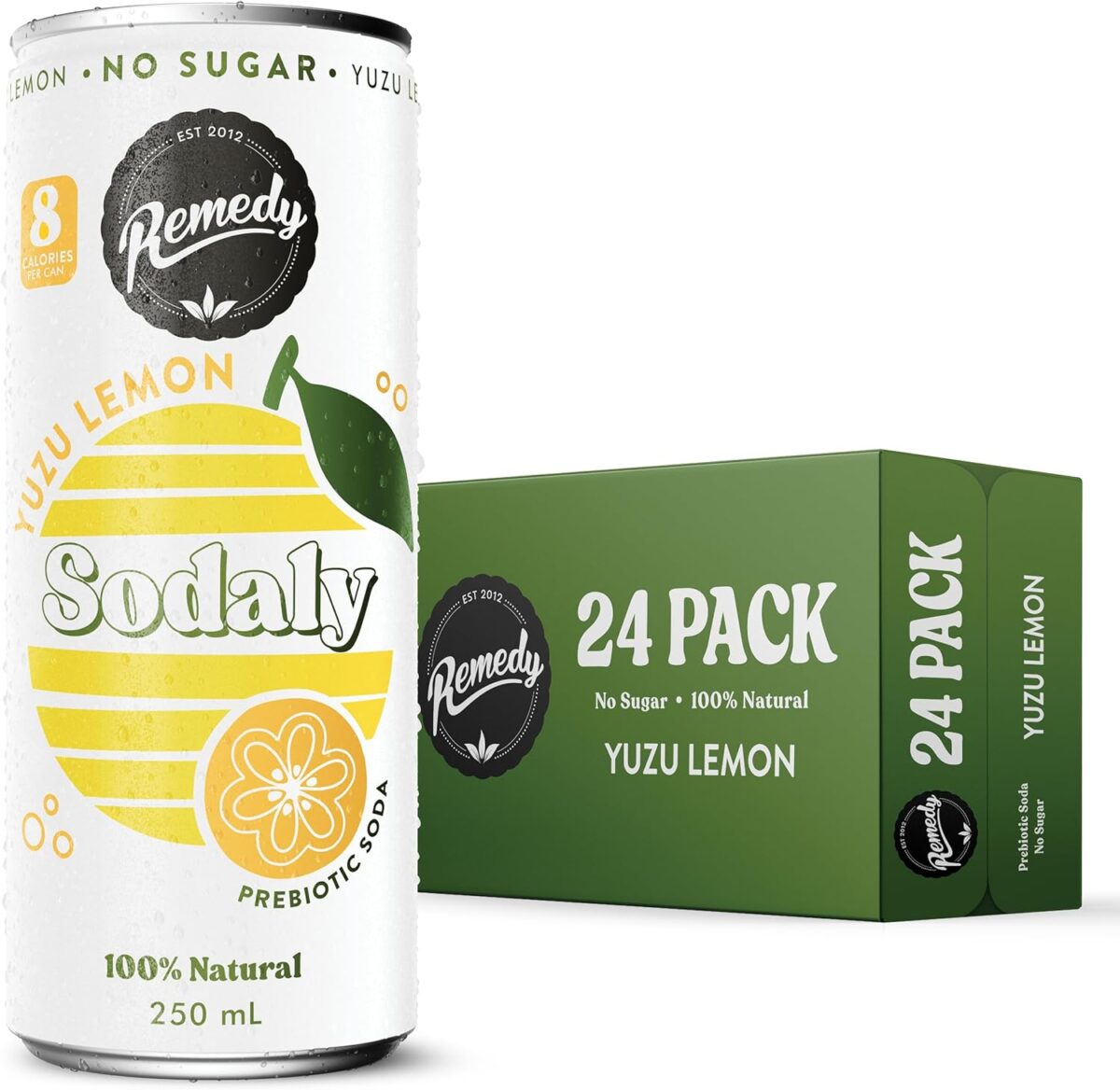 Remedy Sodaly Yuzu Lemon No Sugar Prebiotic Soft Drink 250 mL 24-Pack [x2]