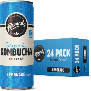 Remedy Kombucha Lemonade Organic Sugar Free Sparkling Live Cultured Drink 250 mL Cans [x2]