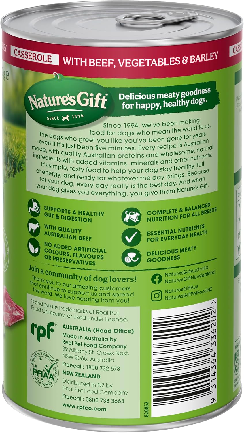 Nature's Gift Adult Wet Dog Food Casserole with Beef, Vegetable & Barley 12x700g [x3]