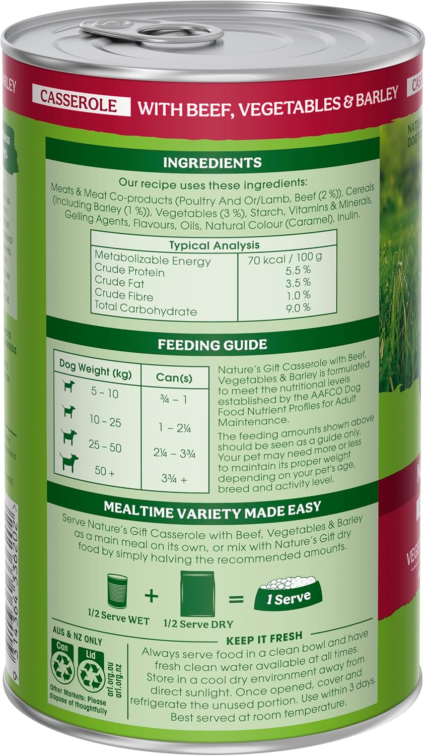 Nature's Gift Adult Wet Dog Food Casserole with Beef, Vegetable & Barley 12x700g [x3]