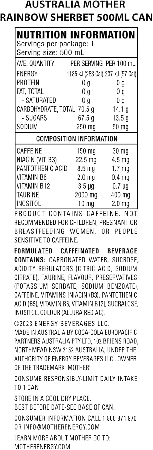 Mother Energy Drink Rainbow Sherbet 24 x 500ml [x2]