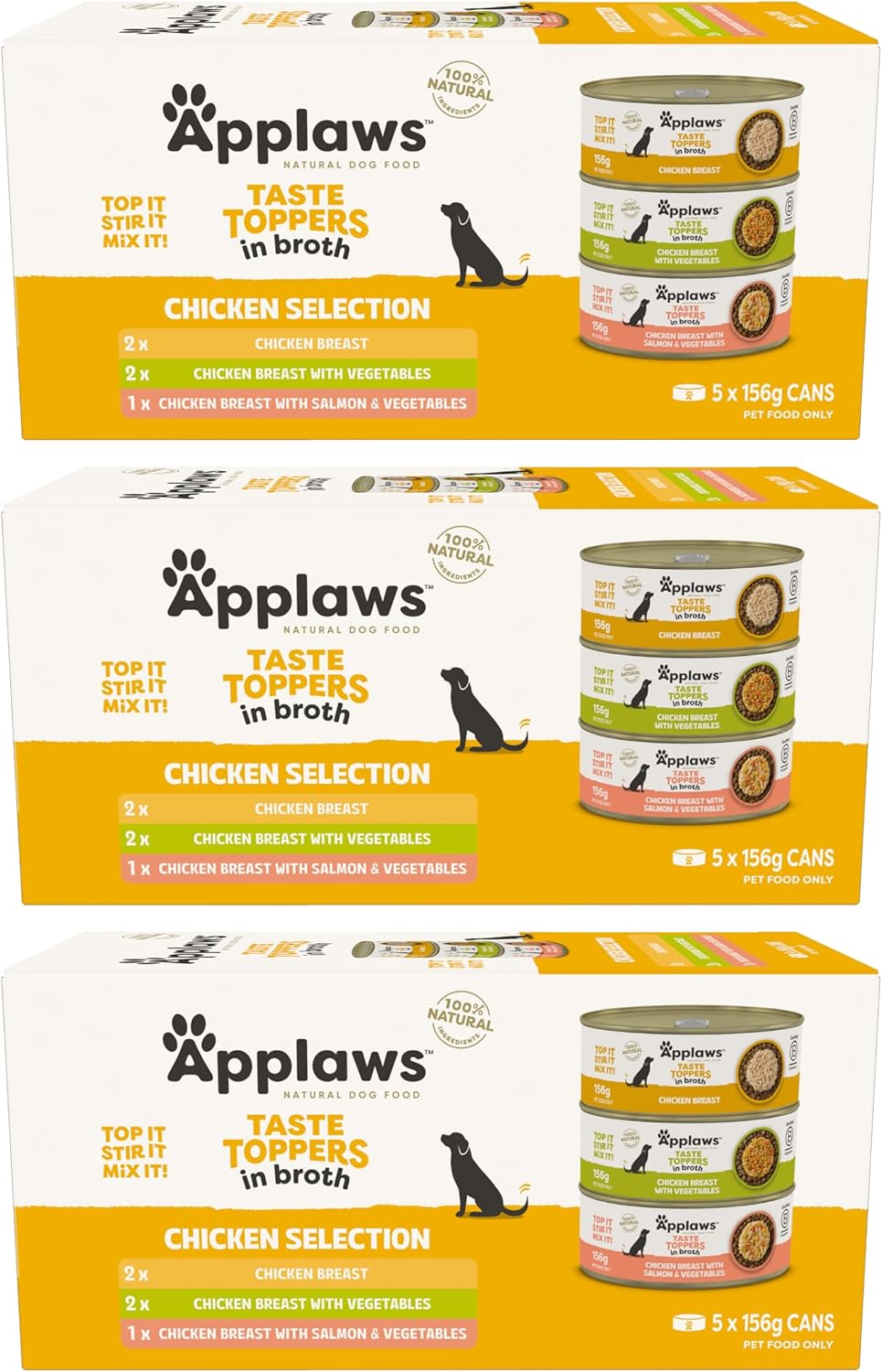 Applaws Taste Toppers Chicken Breast Broth Wet Dog Food 5x156g [x6]