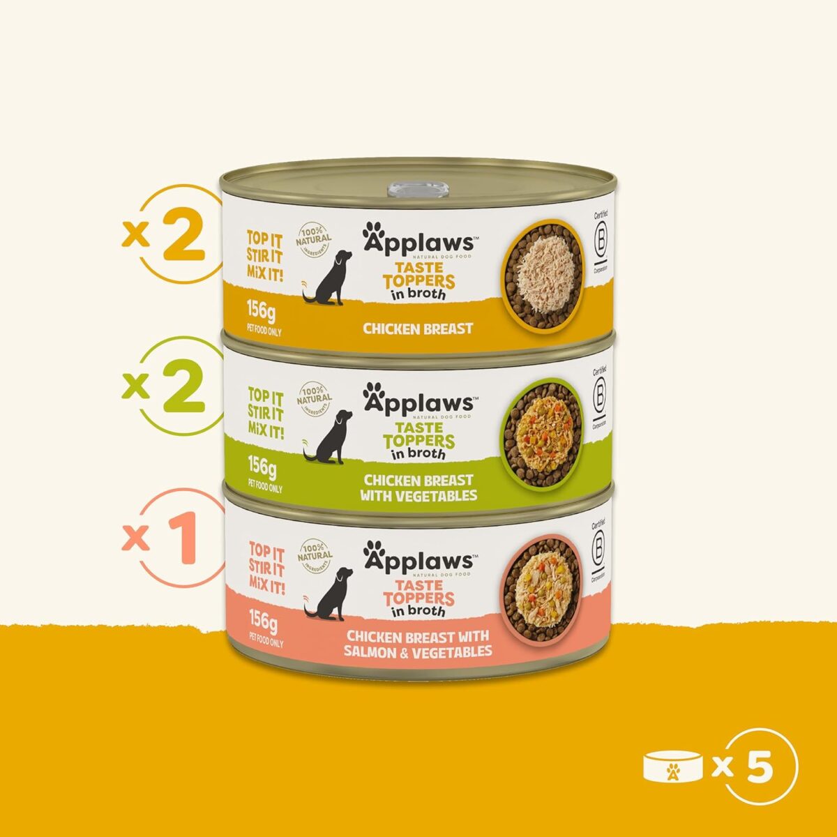 Applaws Taste Toppers Chicken Breast Broth Wet Dog Food 5x156g [x6]
