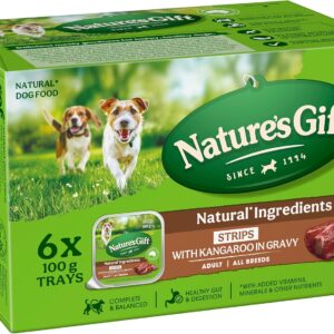 Nature's Gift Adult Wet Dog Food Strips with Kangaroo in Gravy 6x100g [x9]