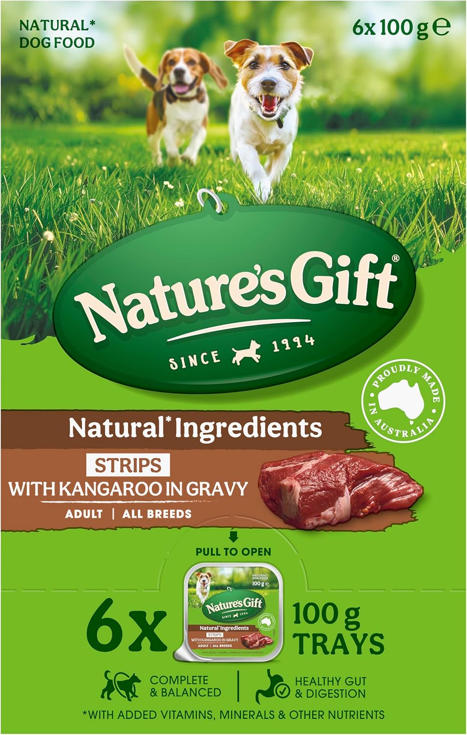 Nature's Gift Adult Wet Dog Food Strips with Kangaroo in Gravy 6x100g [x9]