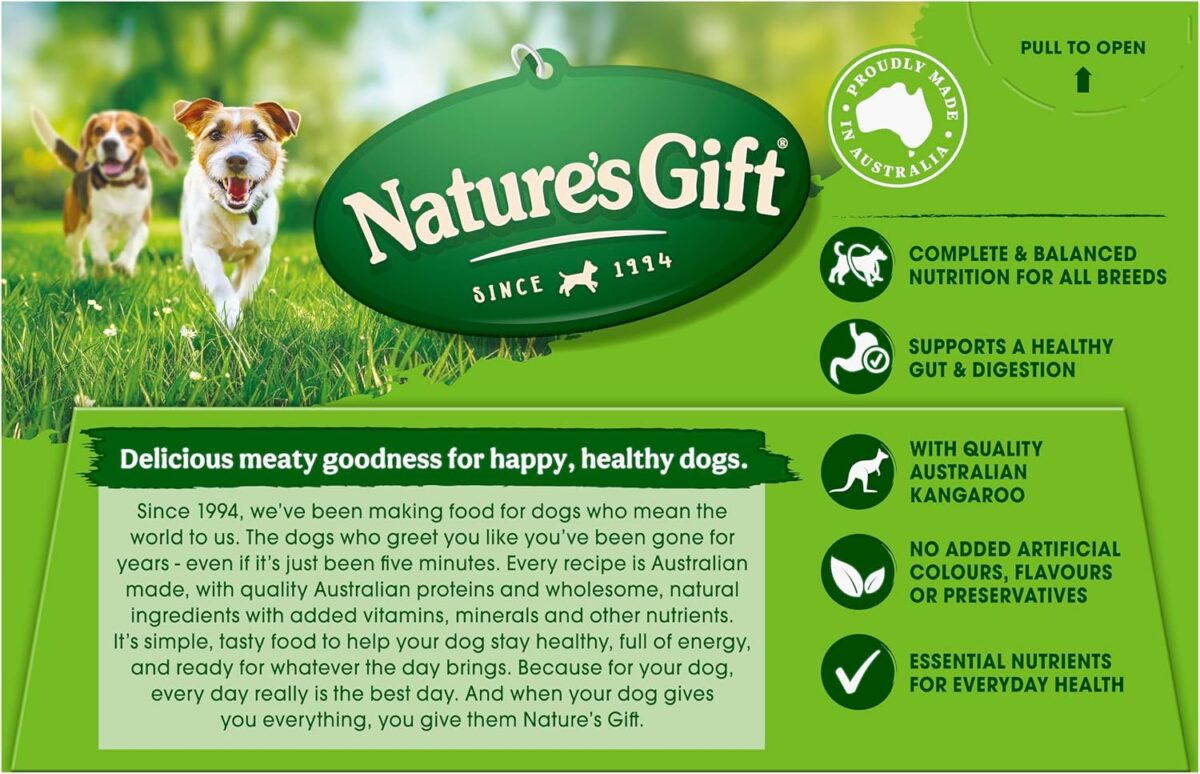 Nature's Gift Adult Wet Dog Food Strips with Kangaroo in Gravy 6x100g [x9]