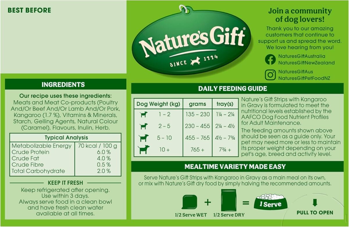 Nature's Gift Adult Wet Dog Food Strips with Kangaroo in Gravy 6x100g [x9]