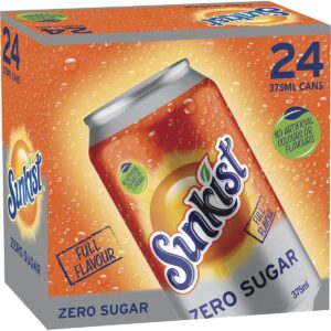 Sunkist Zero Sugar Cube Orange Soft Drink Cans 375 ml (Pack of 24) [x3]