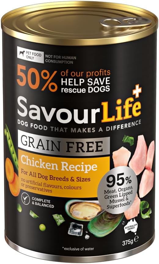 SavourLife Grain Free Wet Dog Food, Chicken - Sensitive-Friendly, 375g [x7]