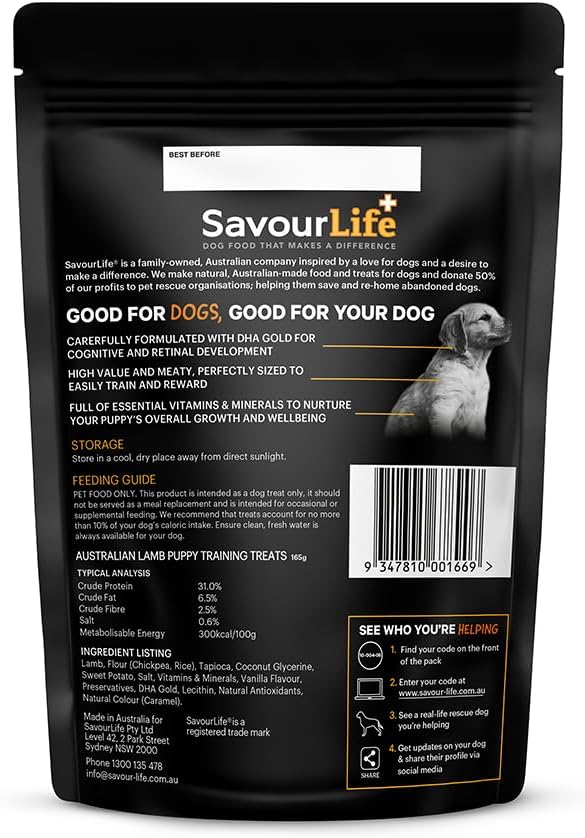 SavourLife Puppy Training Treats, Australian Lamb - High Protein, 165g [x6]