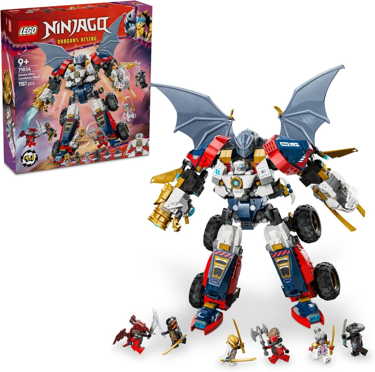LEGO NINJAGO 4in1 Zane’s Ultra Combiner Mech Toy for 9+ Year Old Boys & Girls, Rebuilds into Kids Toy Jet, Car Model, Dragon & Ninja Figure, incl. 6 Minifigures, Dragons Rising Building Set 71834 LEGO NINJAGO 4in1 Zane’s Ultra Combiner Mech Toy for 9+ Year Old Boys & Girls, Rebuilds into Kids Toy Jet, Car Model, Dragon & Ninja Figure, incl. 6 Minifigures, Dragons Rising Building Set 71834
